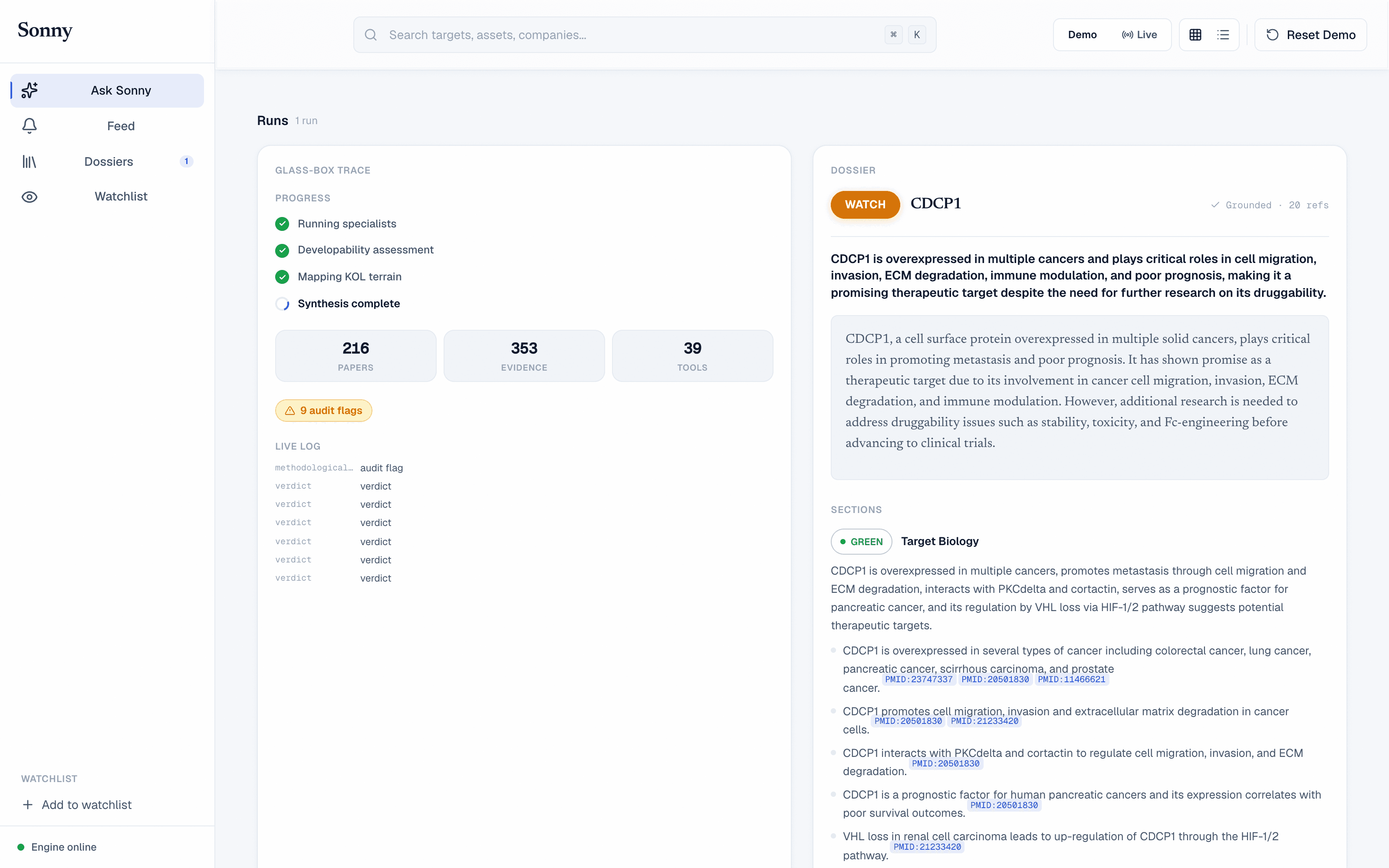 LUMINA dashboard: the Ask Sonny front door